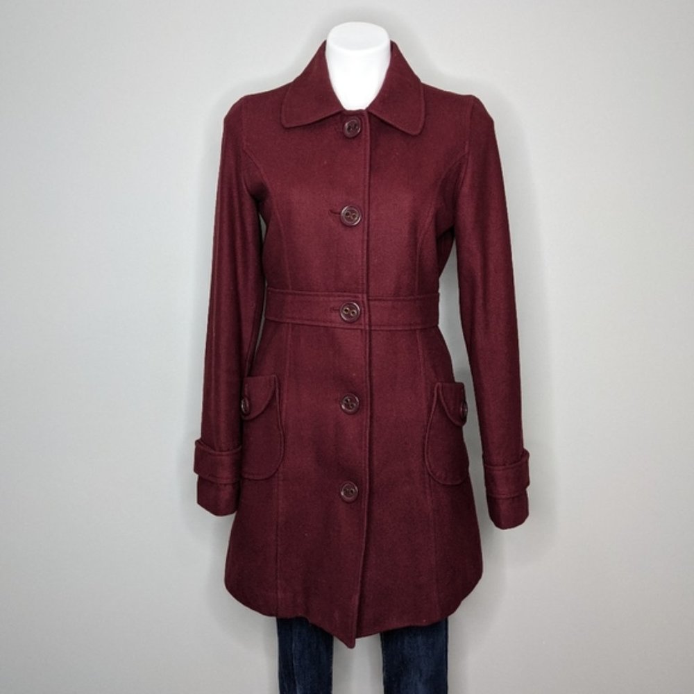 Tulle Maroon Wool Pea Coat, size M